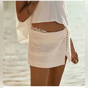 Free People Cotton Linen Blend Button Up Micro Mini Skirt Off White Sz M NWOT